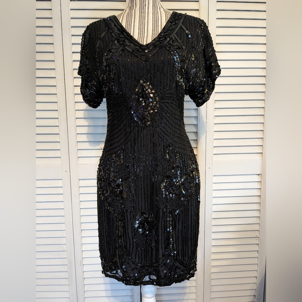 * INCLUDED IN DRESS SALE!  Silk Sequin Black Cocktail Dress